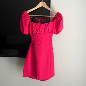 NWT Linen Lace Up Open Back Dress with Puff Short Sleeves, S